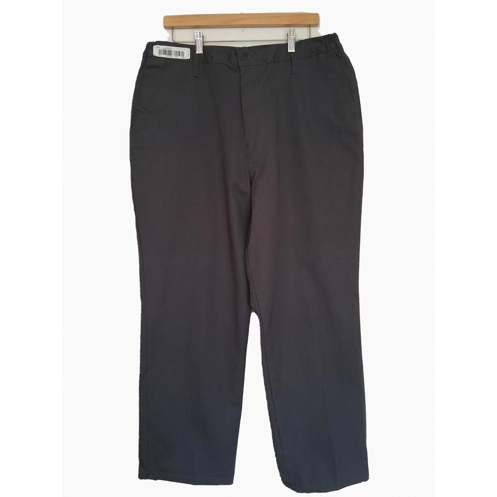 SoftTwill By UniFirst Blue Work Flat Front Pants , Size 20×32